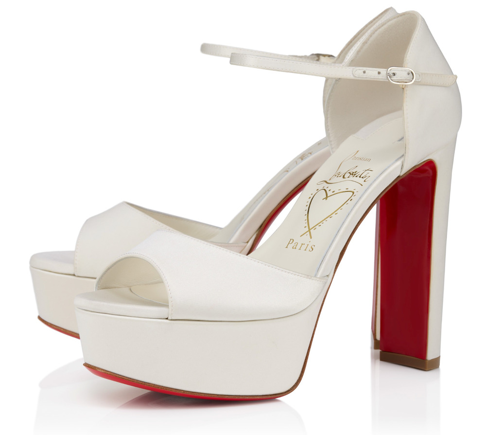 Christian Louboutin Sandaloo 130 Ivory Crepe Satin Platform Block Heel Sandal 42